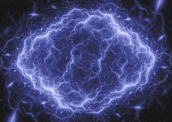Blue plasma lightning cloud, electrical abstract background