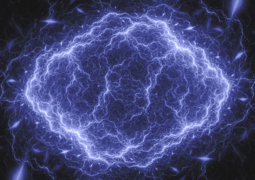 Blue plasma lightning cloud, electrical abstract background