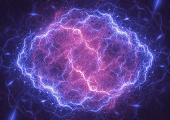 Blue plasma lightning cloud, electrical abstract background