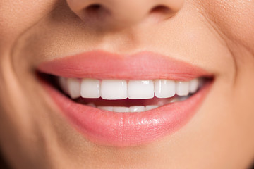 Naklejka premium Beautiful woman smile. White teeth.