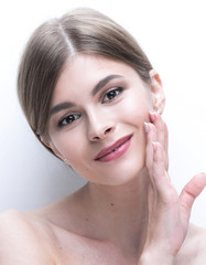 closeup face of a beautiful young woman.