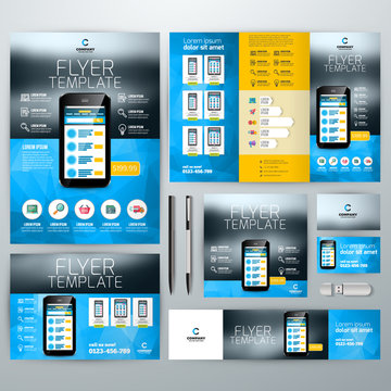 Corporate identity with abstract vector background. Web banner, flyer, leaflet, poster, business card