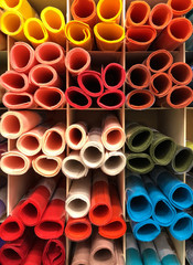 colorful paper on shelf, stationary and art