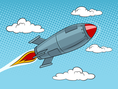Rocket missile flying pop art style vector