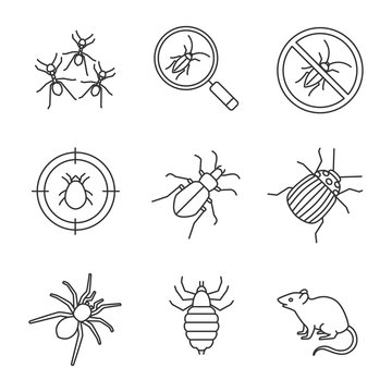 Pest control linear icons set