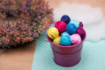 beautiful photo close-up bucket with threads