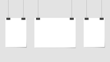 Poster template of a paper sheet. Hanging posters Set. Vector illustration
