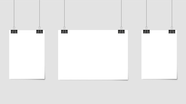 Poster template of a paper sheet. Hanging posters Set. Vector illustration