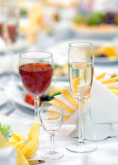 Glasses on  holiday table.