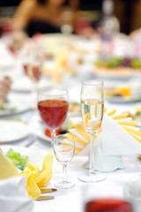 Glasses on  holiday table.