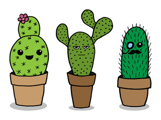 Vector cute freehand drawing cactus.
