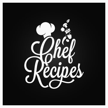 Chef recipes vintage lettering. Recipe book logo on dark background