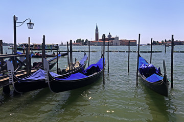 Venice historic city center, Veneto rigion, Italy - view on the Piazzetta San Marco and Gondolas on the Grand Canal