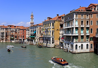 Venice historic city center, Veneto rigion, Italy - view on the Palazzo residences with vaporetto...