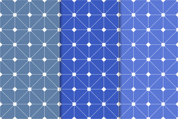 Blue geometric ornaments. Set of seamless patterns
