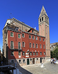 Venice historic city center, Veneto rigion, Italy - streets and medieval buildings of the San Marco district - St. Vidal church