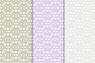 Set of floral ornaments. Colored vertical seamless patterns