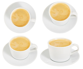 Coffee with milk. set. Cup. An invigorating drink. Breakfast. Morning. Isolated. For your design.