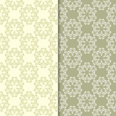 Olive green and beige floral backgrounds. Set of seamless patterns
