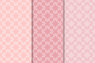Set of floral ornaments. Pale pink vertical seamless patterns