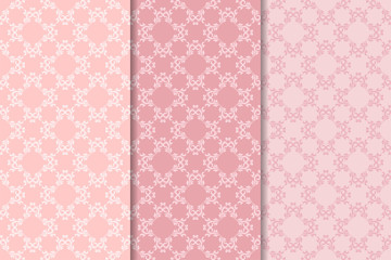 Set of floral ornaments. Pale pink vertical seamless patterns