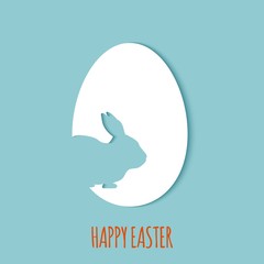 Happy Easter greeting card. A paper card in a craft paper cut style with egg layers and rabbit. Vector illustration. Greeting card easter bunny, egg scrapbooking for design of invitation gift present.
