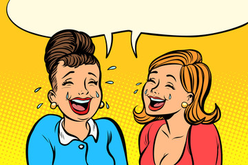 Joyful girlfriends women laugh