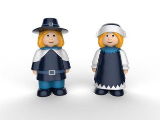 Happy Thanksgiving Pilgrims - Thanksgiving decorative figures. 3D image isolated on white