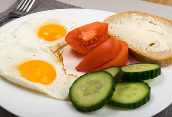 Two Fried Eggs on White Plate