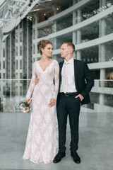 Fototapeta premium Wedding in the European style in the studio and on the street.Loft style