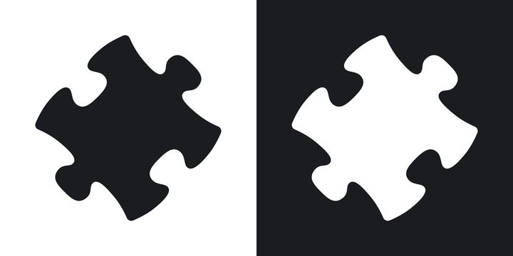 Vector puzzle icon. Two-tone version on black and white background