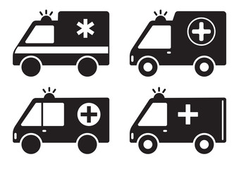 Set of ambulance icon. Black silhouette. Vector illustration