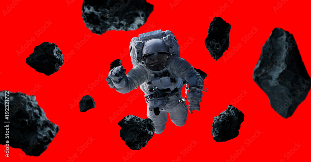 Wall mural astronaut isolated on red background 3d rendering elements of this image furnished by nasa