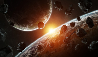 Distant planet system in space with exoplanets 3D rendering elements of this image furnished by NASA © sdecoret