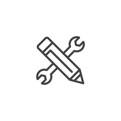 Wrench and pen outline icon. linear style sign for mobile concept and web design. Engineering simple line vector icon. Symbol, logo illustration. Pixel perfect vector graphics