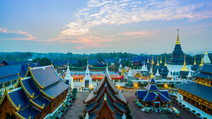 Wat Den Sari Sri Muaeng Kaen in Mae Tang Chiang Mai. Beautiful with Thai and Burmese Buddhism architecture and guarding animal sculptures at staircases. One of the should see temple in Chiang Mai.