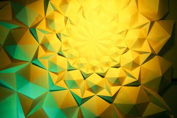 Abstract background of polygons. Light and shadow. Yellow and green.