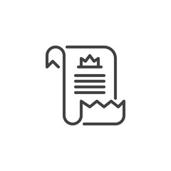 Diploma outline icon. linear style sign for mobile concept and web design. Pergament simple line vector icon. Symbol, logo illustration. Pixel perfect vector graphics