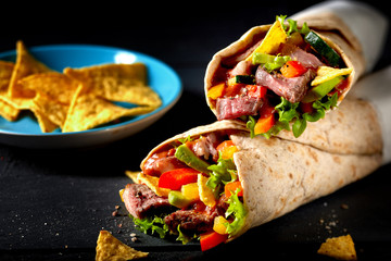 Speciality tortilla wraps with entrecote beef
