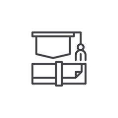 Graduation hat and diploma outline icon. linear style sign for mobile concept and web design. Education simple line vector icon. Symbol, logo illustration. Pixel perfect vector graphics