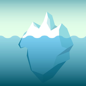 Big blue iceberg floating on water waves with underwater part vector illustration flat cartoon style