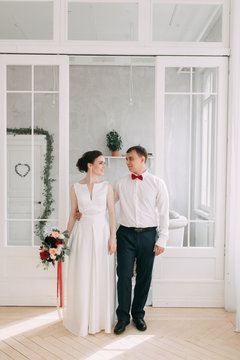 Wedding in the European style in the studio and on the street.Studio in Scandinavian style