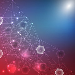 Geometric abstract background with connected line and dots. Structure molecule and communication. Big Data Visualization. Medical, technology, science background. Vector illustration.