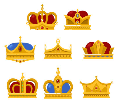 Shining crowns and tiara isolated icons