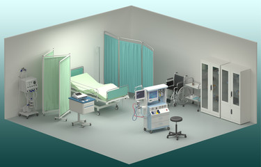 Hospital room isometric 