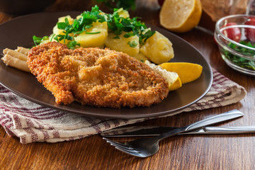 Homemade breaded viennese schnitzel