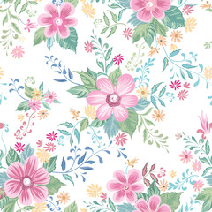 Obraz premium Floral seamless pattern. Abstract ornamental flowers. Flourish spring decor