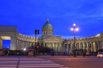 Fototapeta na wymiar Kazan Cathedral in the evening on the background of blue sky in St. Petersburg