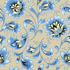 Floral seamless pattern. Flower swirl background. Ornamental brocade retro style