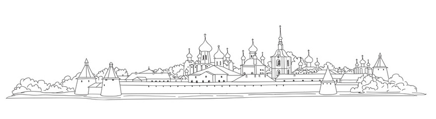 Russian famous landmark. Skyline view. Landscape of Solovki monastery
